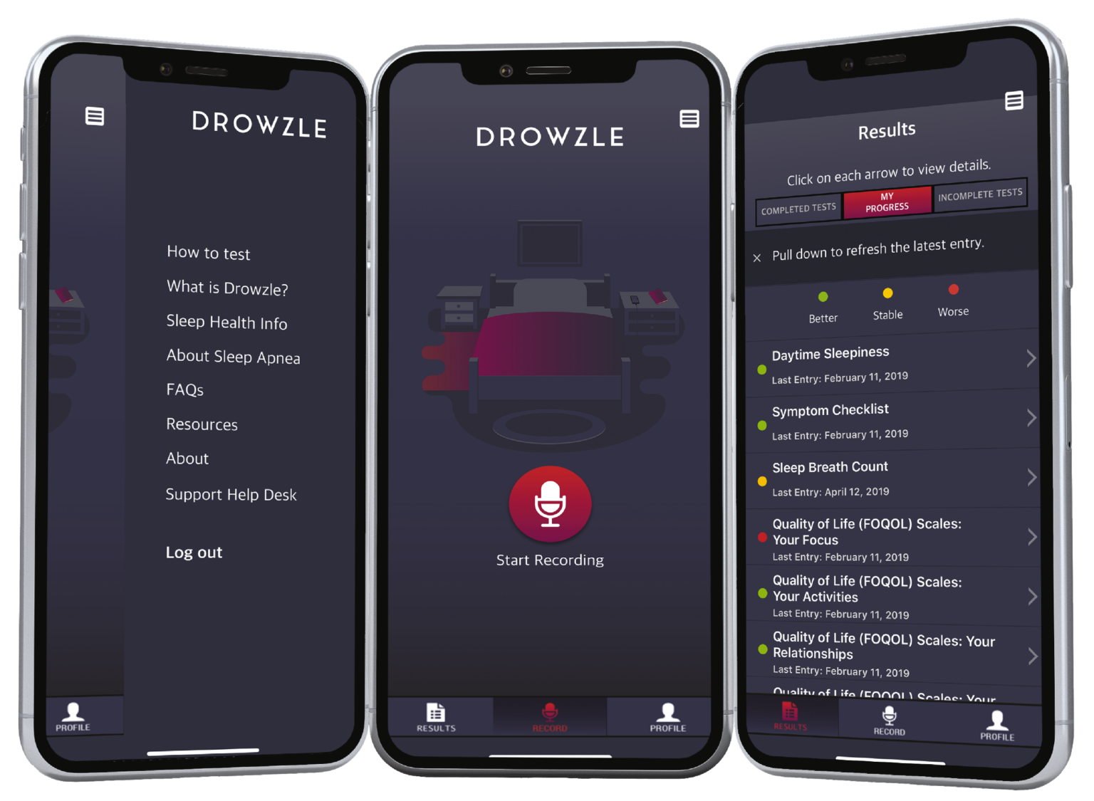 DROWZLE results screen with processed and pending tabs