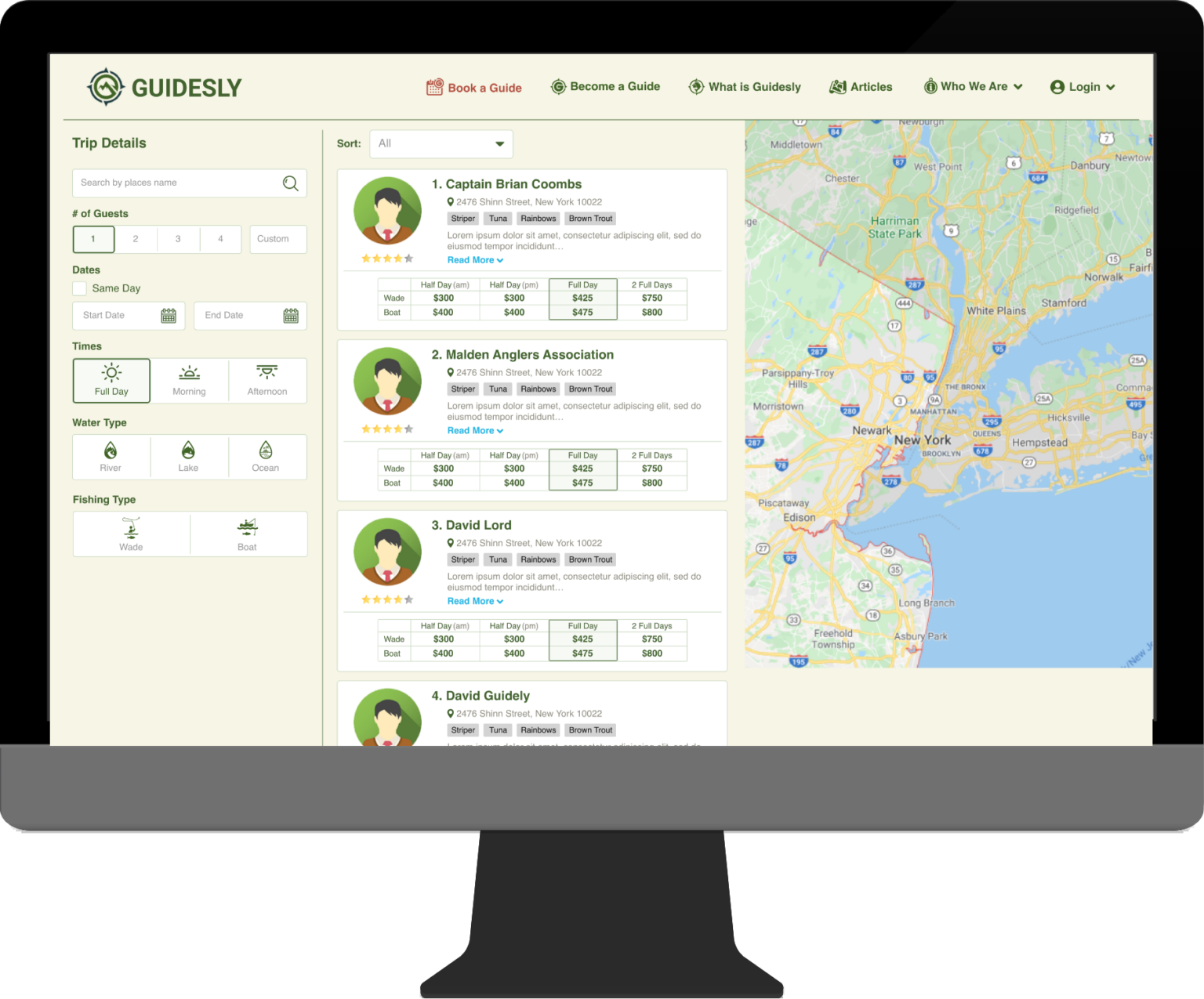 The redesigned Guidesly booking page